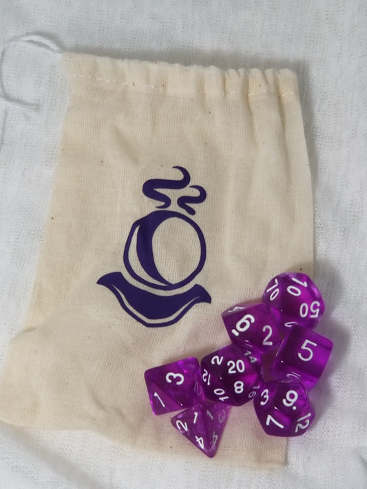 Crystal Ball Dice Bag with Matching Dice Purple